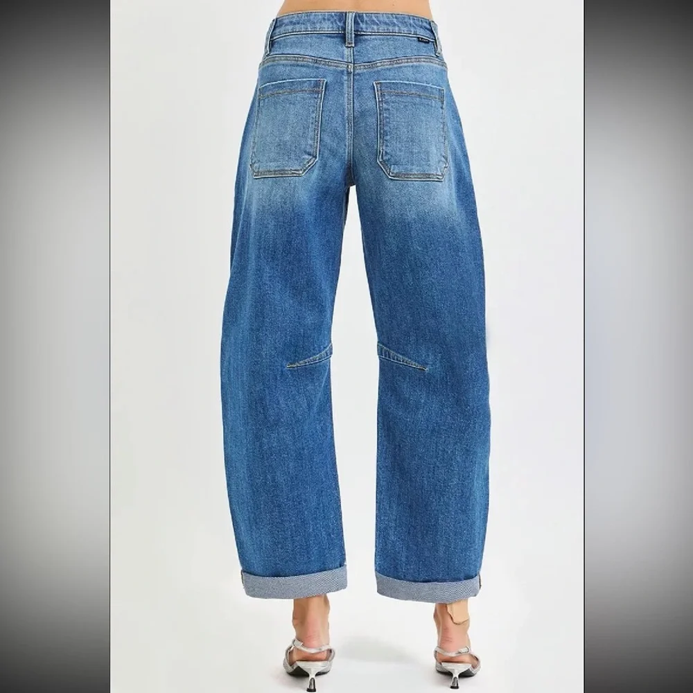 RISEN Slouchy Cropped Barrel Jeans With Cuffed Hem - Picture 4 of 6